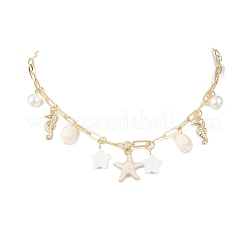 Collane con catena a graffetta in ottone con ciondolo a forma di stella marina&nbsp;NJEW-JN05405-03