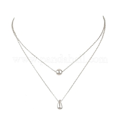 Collane a doppio strato con catena a cavo con pendente a goccia rotonda in acciaio inossidabile 304 per donna&nbsp;NJEW-B083-03P