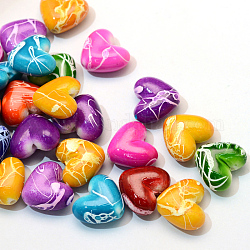 Perles acryliques drawbench peintes par pulvérisation, cœur, couleur mixte, 15x17x8~8.5mm, Trou: 2mm