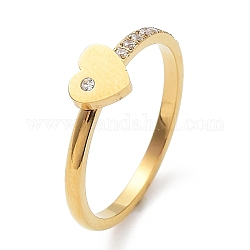 Revestimiento de iones (ip) 304 anillo de dedo de corazón de acero inoxidable con circonita cúbica, dorado, diámetro interior: 18.6 mm