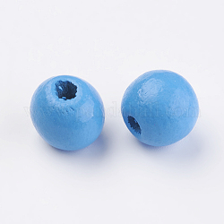 Perles européennes en bois naturel, teinte, ronde, bleu profond du ciel, 12x11mm, Trou: 4mm, environ 960 pcs/500 g