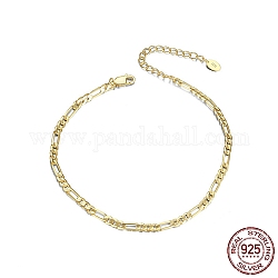 925 Sterling Silver Figaro Chain Anklet, Women's Jewelry for Summer Beach, with S925 Stamp, Real 14K Gold Plated, 8-1/4 inch(21cm)
