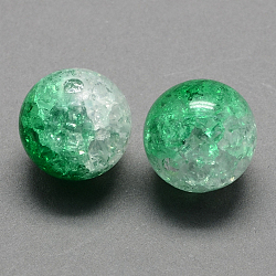 Perles acryliques craquelées transparentes à deux tons, moitié peint à la bombe, ronde, vert de mer, 12mm, Trou: 2.5mm, environ 528 pcs / 500
