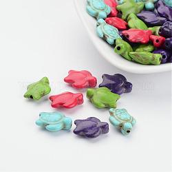 Perline turchesi sintetiche tinte, tartaruga, colore misto, 15x12x6mm, Foro: 1 mm