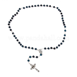 Colliers d'agate naturelles, colliers de perles de chapelet, avec pendentif en alliage, croix, 32.2 pouce (82 cm)