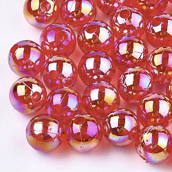 Perles en plastique transparentes, de couleur plaquée ab , ronde, rouge, 8mm, Trou: 1.8mm, 2000 pcs / 500 g