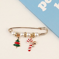 Broches de sûreté de charme d'émail d'alliage, rallonge de pantalon taille imitation perle pour femme, or, motif d'arbre de Noël, 57mm