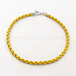Braided Leather Bracelet Makings, with Sterling Silver Clasp, Yellow, 210x3mm