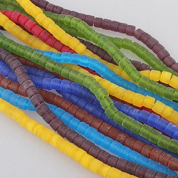 Frosted Lampwork Column Beads Strands, Mixed Color, 8x9mm, Hole: 2mm, about 40pcs/strand, 15.7inch