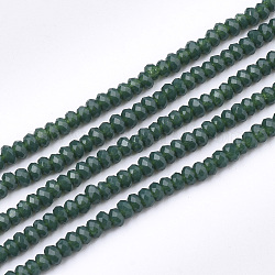 Chapelets de perles en verre opaque de couleur unie, facette, rondelle, gris ardoise foncé, 2~2.5x1~1.5mm, Trou: 0.5mm, Environ 165~170 pcs/chapelet, 11.81 pouce ~ 12.20 pouces (30~31 cm)