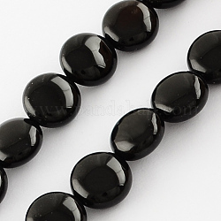 Dyed Natural Black Onyx Beads Strands, Flat Round, Black, 10x5mm, Hole: 1mm, about 40pcs/strand, 15.7 inch