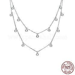 Rhodinierte 925 Sterling Silber Micro Pave klare Zirkonia Doppelschicht Halsketten, Flachrund, Platin Farbe, 15.35 Zoll (39 cm)