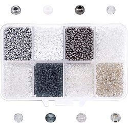 Grade une perles de rocaille en verre, ronde, mixedstyle, couleur mixte, 2x1.5mm, Trou: 0.3~0.9mm, environ 20g/compartiments, environ 160,g/boîte