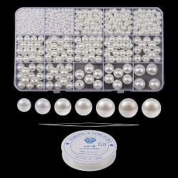 Kit de fabrication de bracelets en perles d'imitation diy, y compris les perles acryliques, fil élastique, aiguilles à perles à gros yeux, blanc, 943 pièces / kit