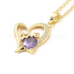 Coeur de zircone cubique avec collier pendentif mot amour, bijoux en laiton plaqué or pour femme, lilas, 15.75 pouce (40 cm)