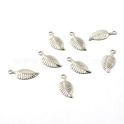 304 Stainless Steel Charms, Leaf, Stainless Steel Color, 14.5x6.5x1mm, Hole: 1.5mm
