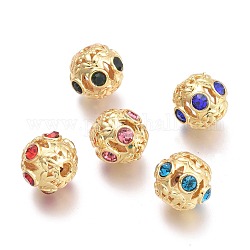 Perles de zircone cubique micro pave en Laiton, creux, rondelle, véritable 18k plaqué or, couleur mixte, 11x9.3mm, Trou: 2mm