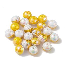 Perles acryliques opaques, couleur ab , rond avec motif à rayures, jaune, 16.2x15mm, Trou: 3mm