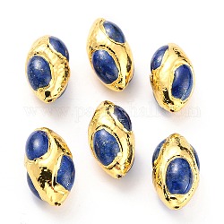 Natürliche Lapislazuli-Perlen, mit goldenen Messing Zubehör, Oval, 30~31x16.5~18x17.5~18 mm, Bohrung: 1 mm