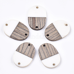 Conectores de eslabones de resina y madera de wengué, oval, blanco cremoso, 25x18x3~4mm, agujero: 2 mm