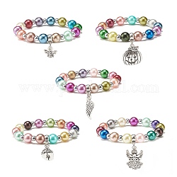 Bracelet extensible en perles d'imitation avec breloque goutte pour enfants, forme mixte, couleur mixte, diamètre intérieur: 1-5/8 pouce (4.2 cm)