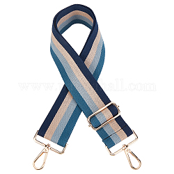 Bretelles de sac en tissu de coton à rayures, fermoirs alliage pivotantes, accessoires de remplacement de sac, bleu acier, 72~128x5 cm