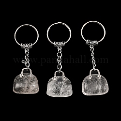 Porte-clés pendentif de sac en cristal de quartz naturel, avec les accessoires en laiton de tonalité de platine, pour sac bijoux cadeau décoration, 7.4 cm