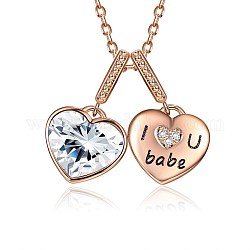 Collares pendientes de plata de ley 925, con cristal austriaco, cadenas de cable, corazón con te amo bebé, para el dia de san valentin, oro rosa, 001 _crystal, 16.53 pulgada (42 cm)