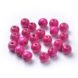 Perles en bois naturel teint, ronde, sans plomb, rose foncé, 12x11mm, Trou: 4mm, environ 1800 pcs/1000 g