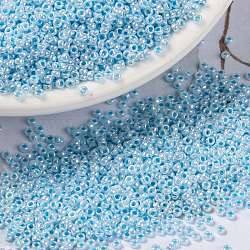 MIYUKI Round Rocailles Beads, Japanese Seed Beads, (RR430) Aqua Lined White Pearl, 15/0, 1.5mm, Hole: 0.7mm, about 27777pcs/50g