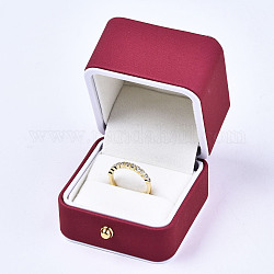 Boîte à bagues en simili cuir, coffret de rangement de bijoux, pour le mariage, engagement, Fête d'anniversaire, carrée, brun, 5.6x5.5x5.6 cm