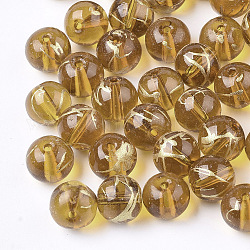 Drawbench perles de verre transparentes, ronde, de style peint à la bombe , verge d'or, 8mm, Trou: 1.5mm