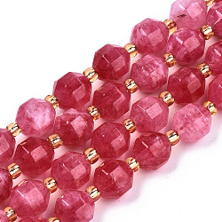 Hebras de perlas de dolomita natural, facetados, teñido, redondo, de color rosa oscuro, 8x8mm, agujero: 1.2 mm, aproximamente 33 pcs / cadena, 15.16 pulgada ~ 15.35 pulgadas (38.5 cm ~ 39 cm)