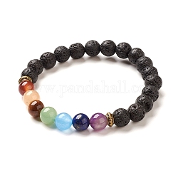 Gioielli chakra yoga, braccialetti elasticizzati con perle di roccia lavica naturale, 2-1/8~2-3/8 pollice (55~60 mm)