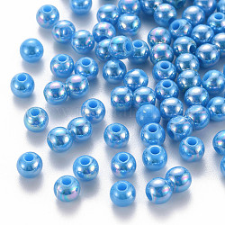 Perles acryliques opaques, de couleur plaquée ab , ronde, bleu profond du ciel, 6x5mm, Trou: 1.8mm, environ 4400 pcs/500 g