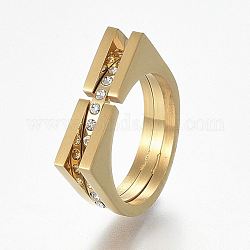 304 из нержавеющей стали кольца перста широкополосного, со стразами, Размер 8, золотые, 18 мм