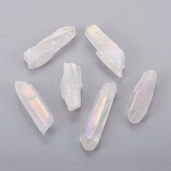 Plaquer des perles de cristal de quartz naturel, pas de trous / non percés, pépites, blanc crème, 16~46x6~13x5~10mm