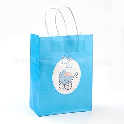 Sacs en papier rectangle, avec poignées, sacs-cadeaux, sacs à provisions, modèle de bébé, pour baby shower party, bleu profond du ciel, 21x15x8 cm