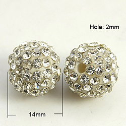 Perles de strass en résine , Grade a, ronde, cristal, 14mm, Trou: 2mm
