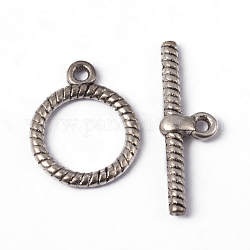 Tibetan Style Alloy Toggle Clasps, Lead Free & Cadmium Free, Textured, Ring, Antique Silver, Ring: 20mm, Inner Diameter: 15.5mm, Bar: 27.5mm, Hole: 2mm