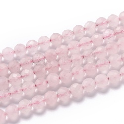 Perlas naturales de cuarzo rosa, facetados, redondo, 6mm, agujero: 1 mm, aproximamente 62 pcs / cadena, 14.96 pulgada (38 cm)