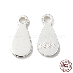 925 Sterling Silver Chain Extender Drop, Chain Tabs, Teardrop Charms, with S925 Stamp, Silver, 7.5x3.5x0.5mm, Hole: 0.9mm, about 142pcs/10g