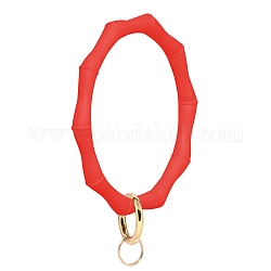 Porte-clés bracelet en silicone, avec anneau de porte à ressort en alliage, or, rouge, 9.5 cm