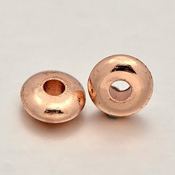 Brass Spacer Beads, Flat Round, Rose Gold, 6x3mm, Hole: 2mm