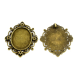 Tibetischen Stil Krone Zinklegierungskornkappe Fassungen für Strasssteine, cadmiumfrei und bleifrei, Oval, Antik Bronze, Fach: 40x30 mm, 65x52x2.5 mm, Bohrung: 4 mm