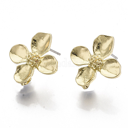 Alloy Stud Earring Findings, with Loop and Steel Pin, Flower, Light Gold, 17~18x16~17mm, Hole: 3mm, Pin: 0.7mm