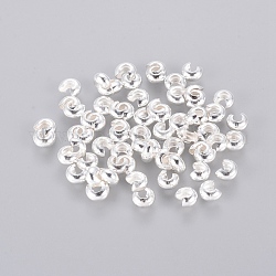 Brass Crimp Beads Covers, Nickel Free, Silver Color Plated, Size: About 4mm In Diameter, Hole: 1.5~1.8mm
