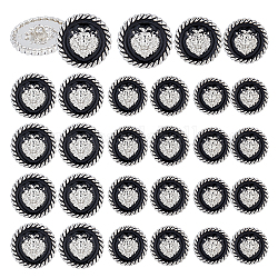 Nbeads 24pcs 3 estilo de 1 agujeros de aleación de zinc botones de vástago de esmalte, redondo plano con patrón de león, negro, 18~23x8.5~9.5mm, agujero: 2 mm, 8 piezas / style