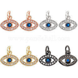 SUPERFINDINGS 8Pcs 4 Colors  Brass Micro Pave Clear Cubic Zirconia Charms, with Jump Ring, Eye, Mixed Color, 9.5x11.5x2mm, Jump Ring: 5x0.8mm, inner diameter: 3.5mm, 2pcs/color
