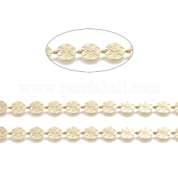 3.28 Fuß handgefertigte Perlenketten aus Messing, Gliederkette, langlebig plattiert, gelötet, flach rund mit Blume, echtes 18k vergoldet, Link: 10.5x8x0.5 mm